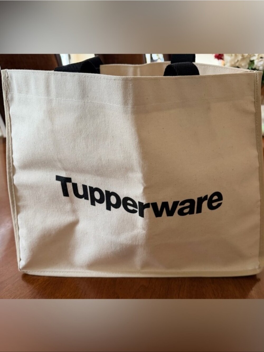 Tupperware Promotional Consultant Logo Cream Canvas Tote Bag with Black Handles! - Picture 5 of 16
